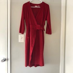 Eva Mendes Red Fabric Wrap Midi Dress with Belt